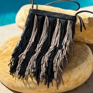 Sam Edelman Fringed Crossbody Bag - Black and Taupe